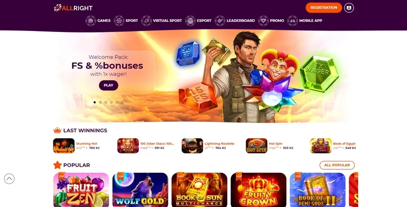 All Right Casino Domovská stránka