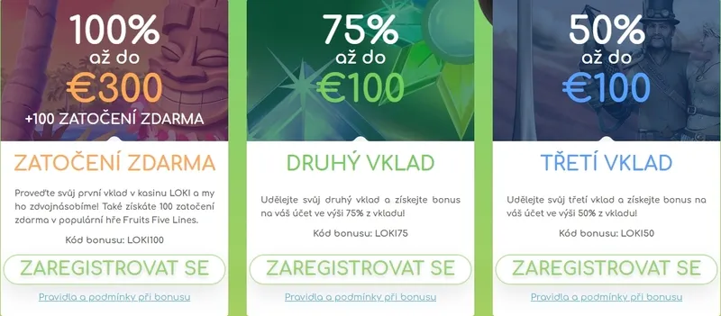 Bonusy za první vklad v Loki Casino