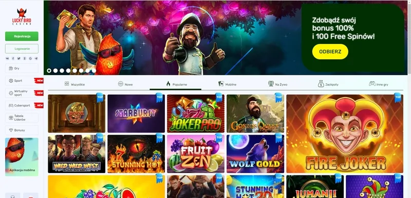 Domovská stránka kasina Lucky Bird