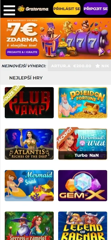 Mobilní verze kasina Gratorama