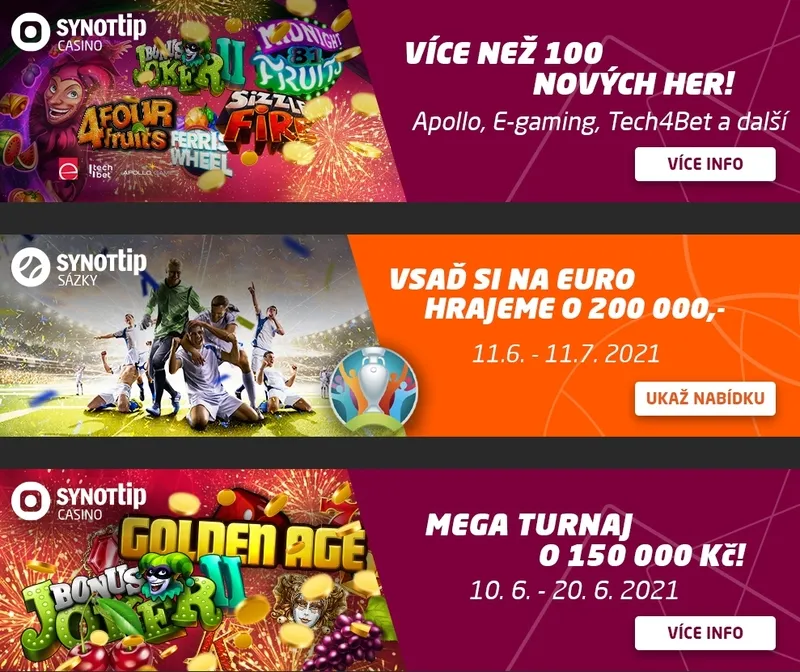 Všechny bonusy a propagace kasina SYNOT tip