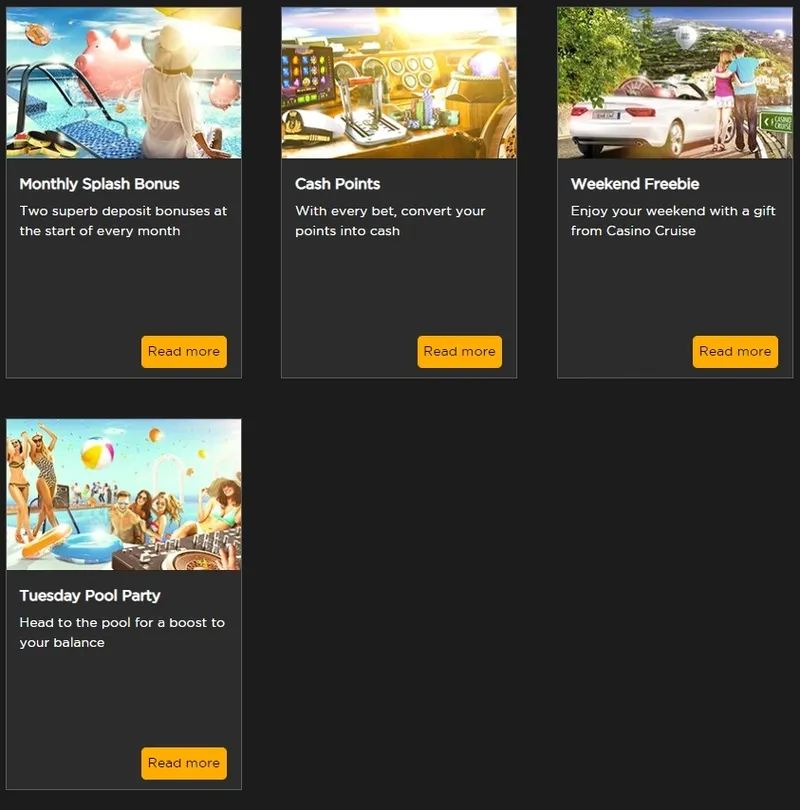 Všechny bonusy a propagační akce kasina Cruise