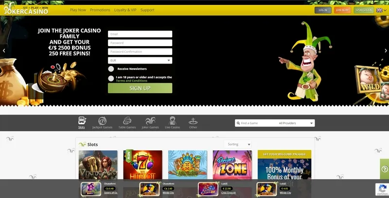 Domovská stránka kasina Joker