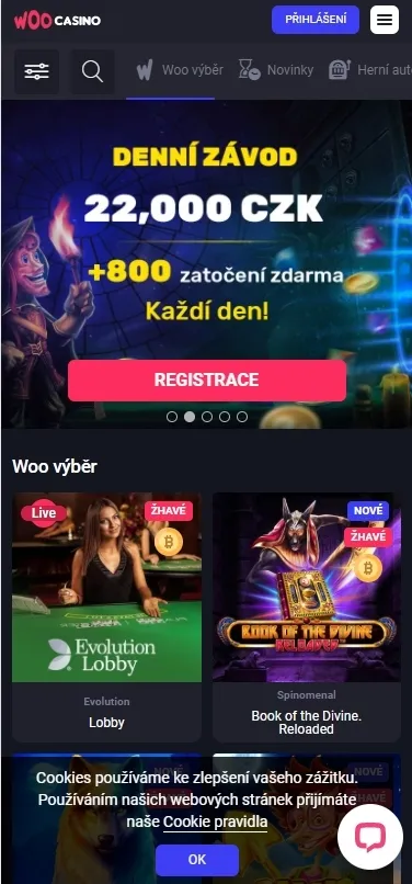 Mobilní verze Woocasino