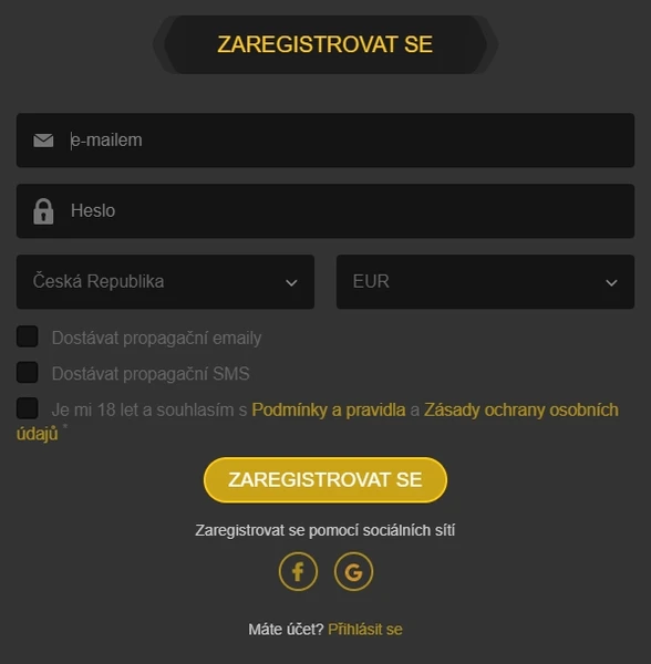 Registrace na webových stránkách Golden Star Casino a ověření účtu
