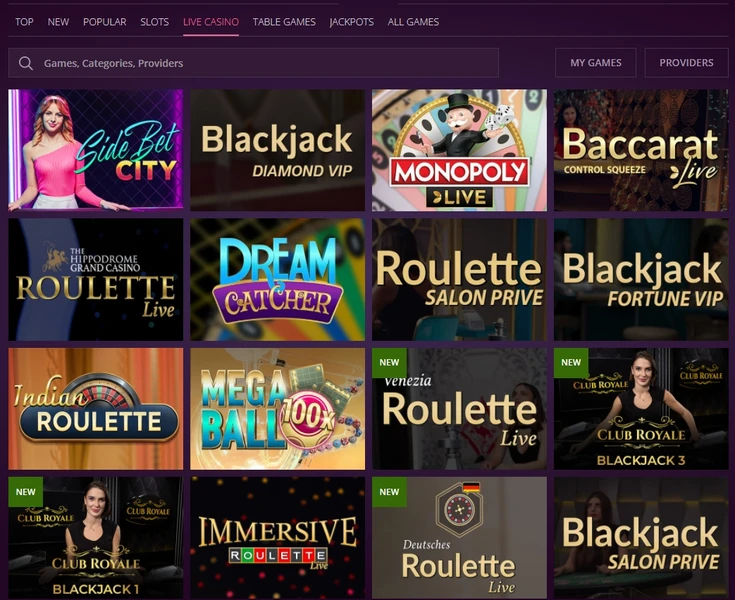 Hry se skutečnými prodejci v Malina Casino