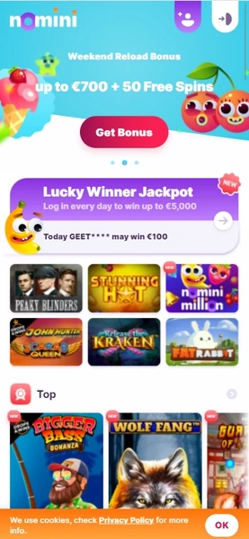 Mobilní verze online kasina Nomini
