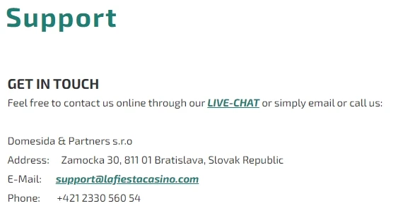 La fiesta casino support