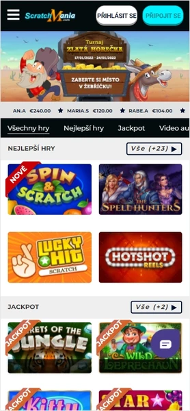 Mobilní verze online kasina Scratchmania