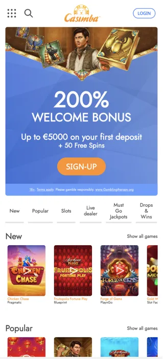 Mobilní verze online kasina Casimba