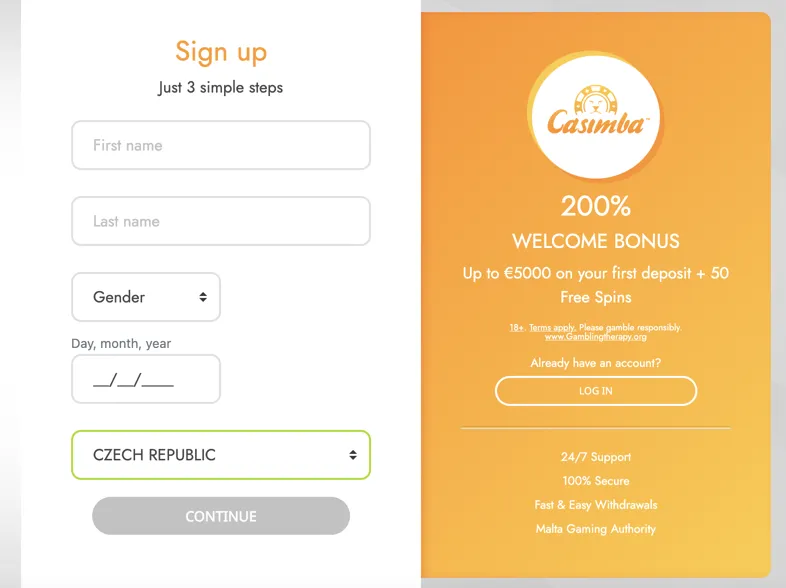 Registrace v kasinu a ověření účtu v Casimba
