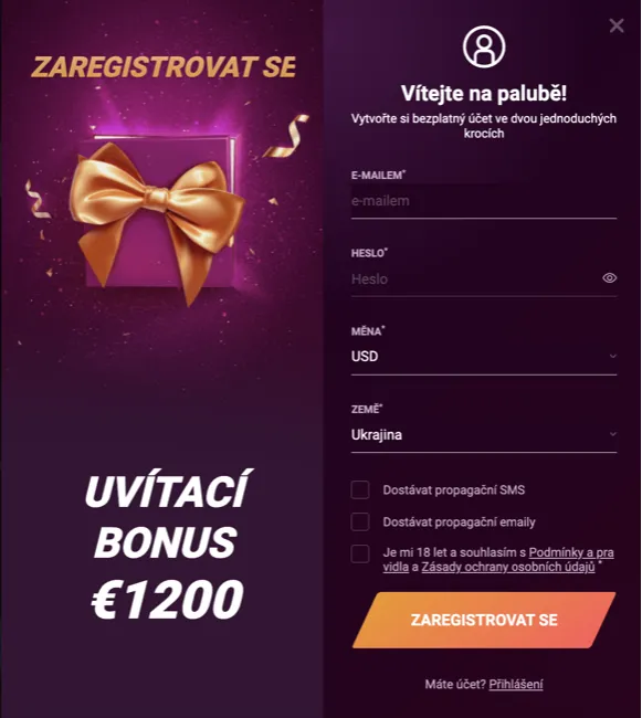 Registrace na webových stránkách kasina a ověření účtu Сasinonic