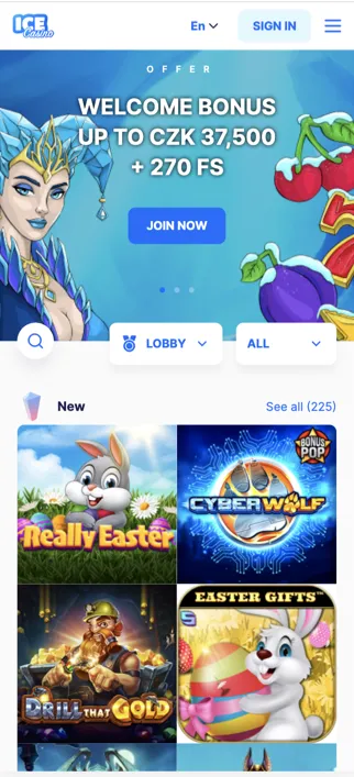 Mobilní verze Ice casino