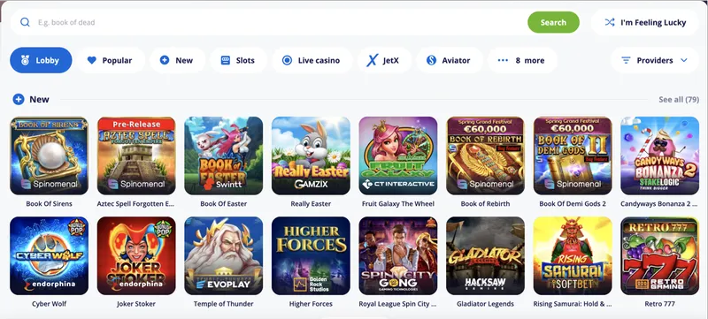 Hazardní hry v lobby kasina Vulkan Vegas