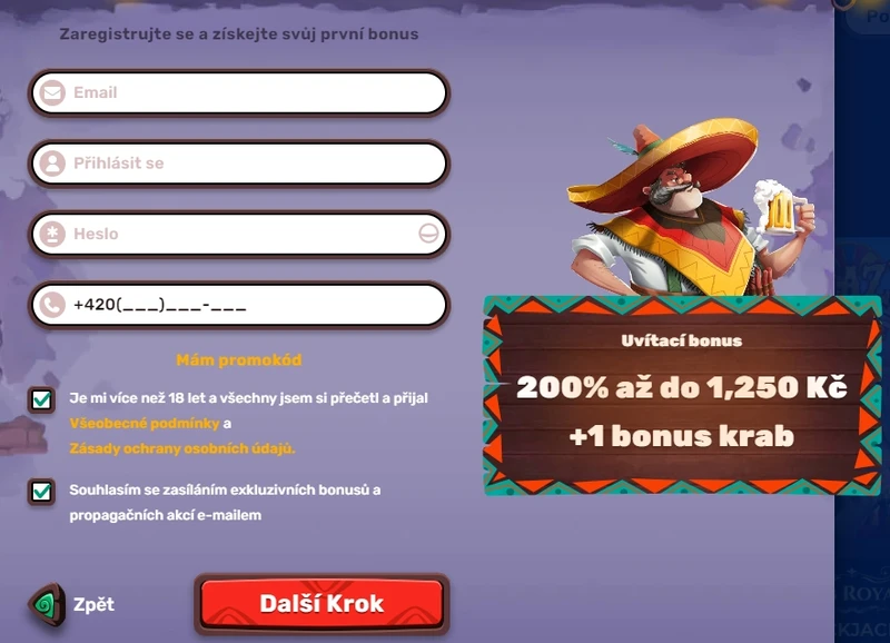 Registrace na webových stránkách kasina a ověření účtu v 5 Gringo Casino