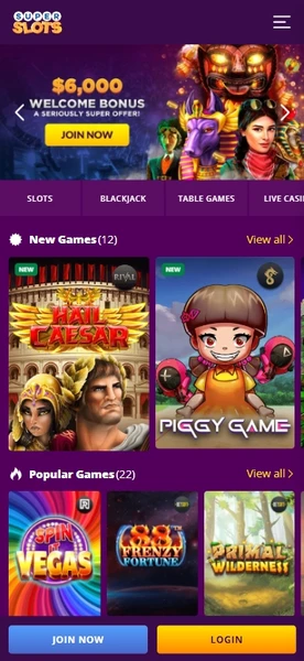 Mobilní verze Superslots Casino