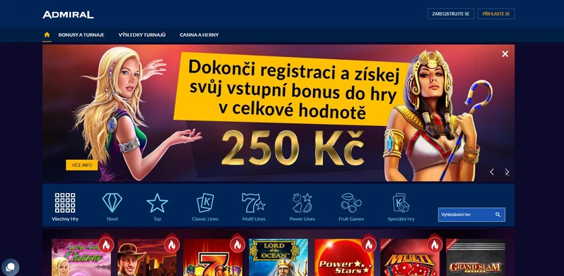 Přehled oficiálních webových stránek Admiral casino