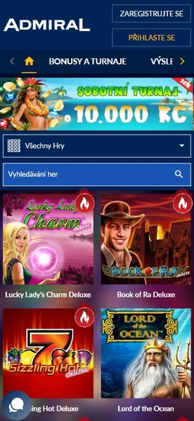 Mobilní verze Admiral Casino