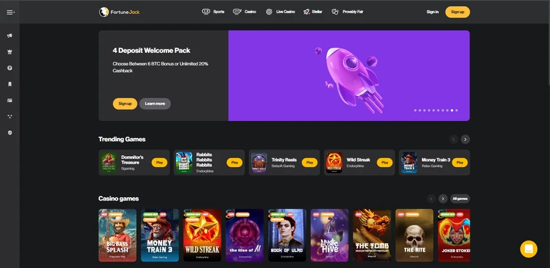 Oficiální stránka Fortune Jack Casino