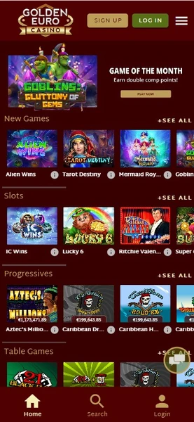 Mobilní verze Golden Euro Casino