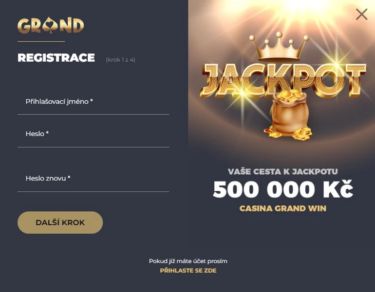 Registrace a přihlášení do Grandwin Casino