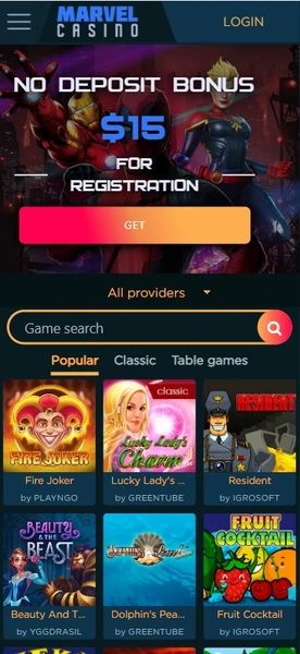 Mobilní verze v Marvel casino