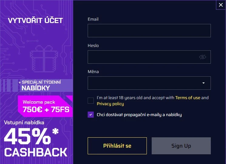 Registrace a přihlášení do JustBit Casino