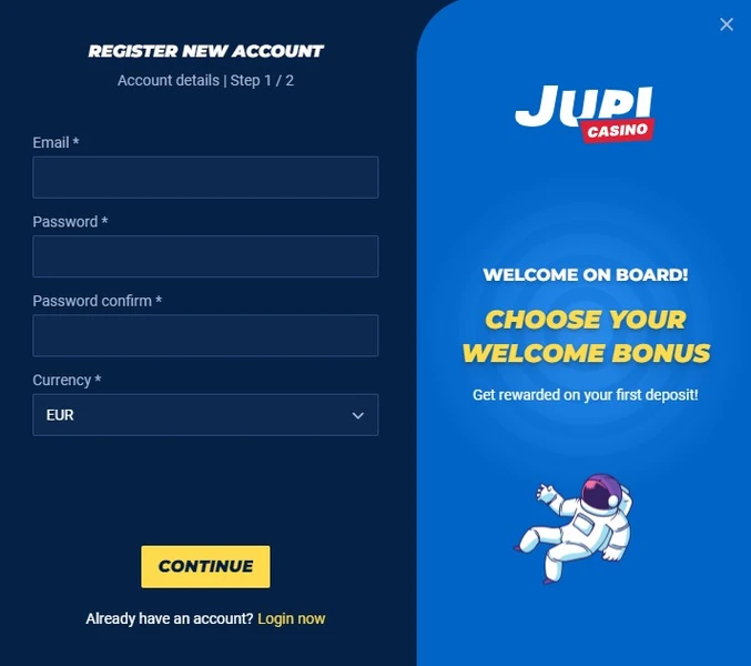 Registrace a přihlášení do Jupi Casino