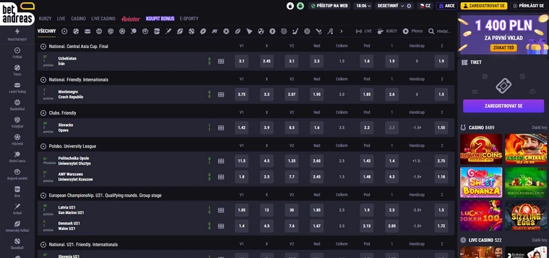 Sportovní sázky v Bet andreas casino