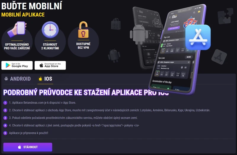 Mobilní verze Betandreas casino