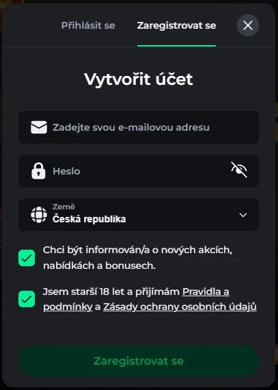 Registrace a přihlášení v Bet On Red Casino
