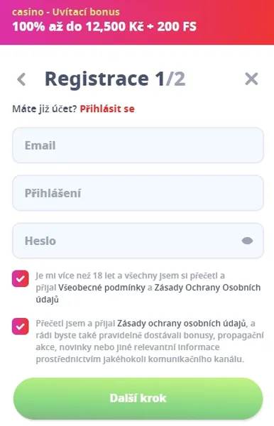 Casino Infinity - Prihlaseni