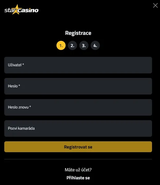 Starcasino - Registrace