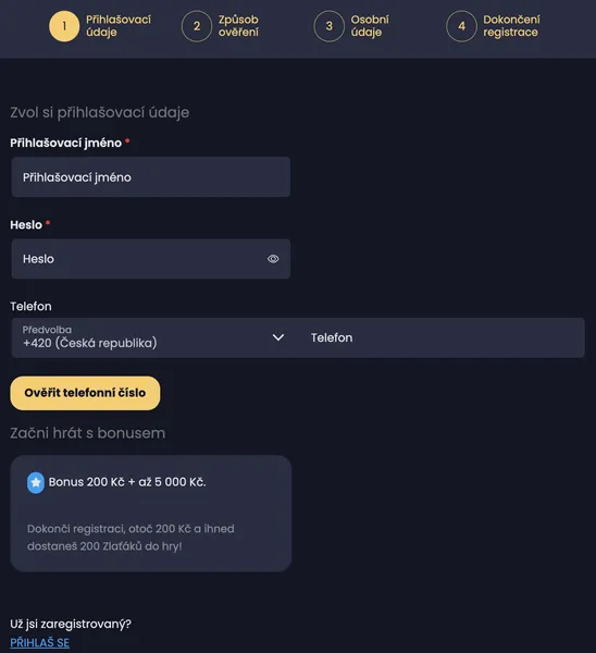 eCasino.cz - Registrace