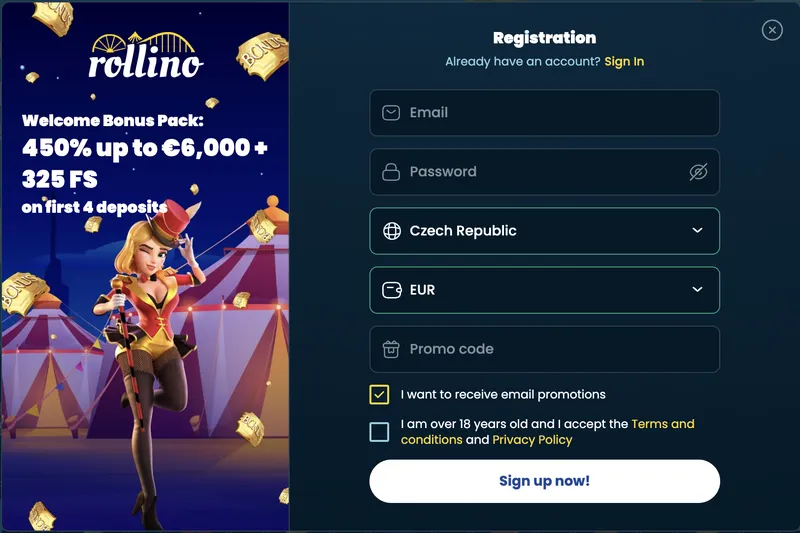 Rollino Casino - registrace